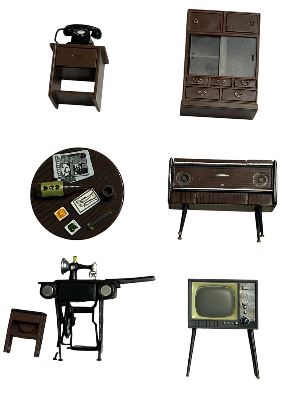 6 piece 2” Miniature Retro Dollhouse Furniture Refrigerator Magnet Set MCM Style